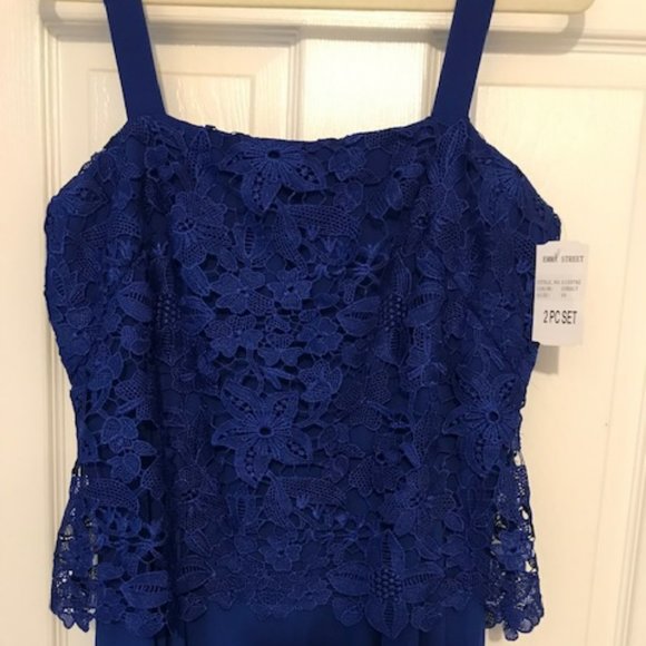 New Emma Street Women's Lace Jacket and Long Dress - Size 10 Cobalt Blue - Picture 3 of 4